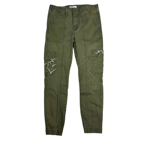 *WITH FLAWS* Anthropologie Chino Embroidered Quilted Slim Cargo Pants Olive 29 - Picture 1 of 13